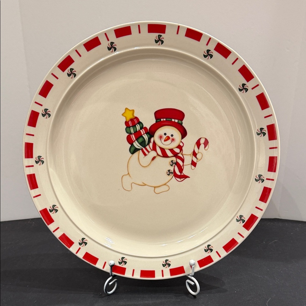 Snowman Candy Cane plate stoneware food safe
